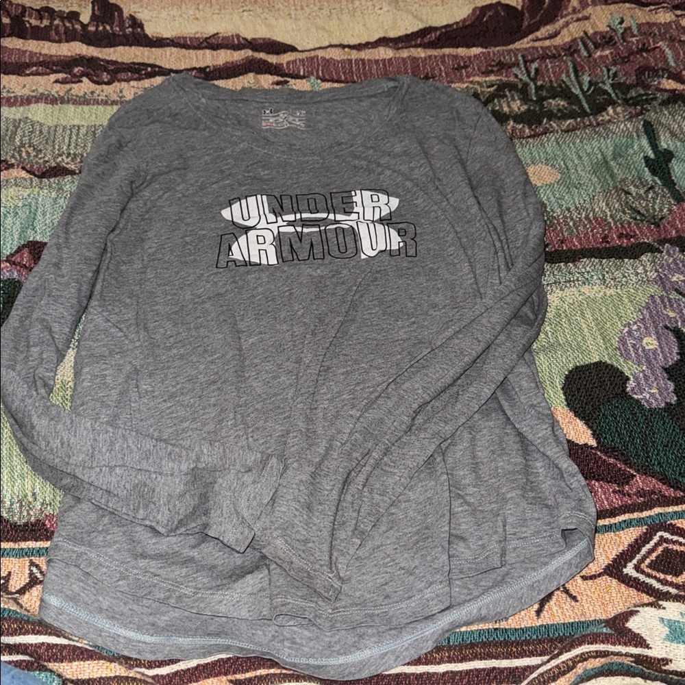 Under Armour Heather Gray Logo Long Sleeve